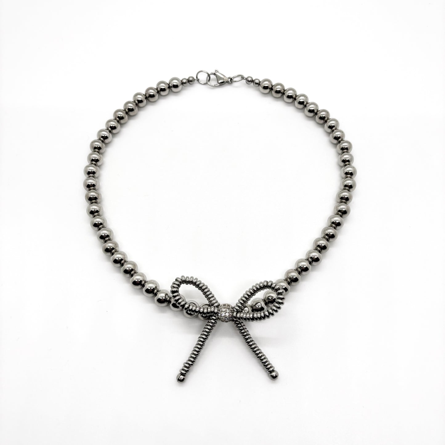 SPARKLE METAL BOW NECKLACE