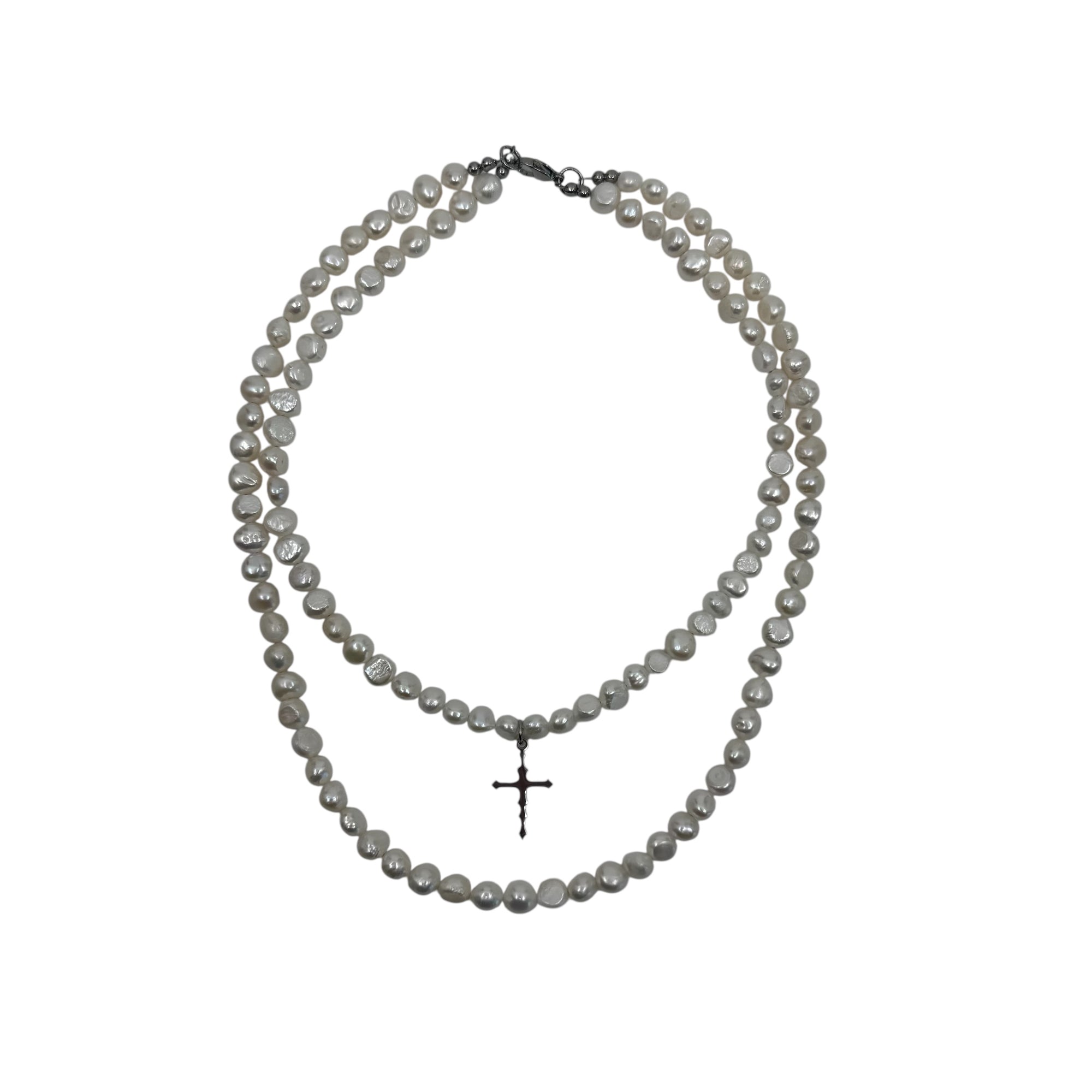 DOUBLE PEARL CROSS NECKLACE
